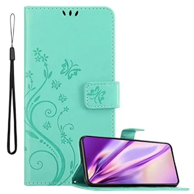 Abbildung von Cadorabo Hülle kompatibel mit Samsung Galaxy S22 Plus Blumen Design aus Kunst Leder Flip Klappbare Magnetische [Standfunktion] [Kartenfächern] Cover für Tasche in Türkis