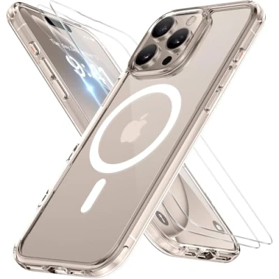 Abbildung von Miracase Magnetisch für iPhone 16 Pro Hülle Magsafe[mit 2 Schutzglas] Militärschutz Stoßfest Kratzfest Anti Fingerabdruck Samtige Touch Dünn Handyhülle 6,3 Zoll,Transparent