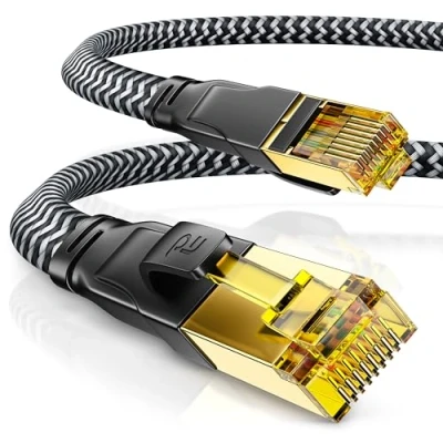 Abbildung von CSL 5m CAT 7 Netzwerkkabel Flach 10 Gbit/s Baumwollmantel LAN Kabel Patchkabel Datenkabel CAT.7 Gigabit RJ45 Ethernet Cable 10000 Mbits Geschwindigkeit Flachbandkabel Verlegekabel