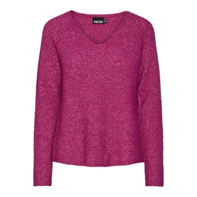 Abbildung von Pieces Pcellen Vneck NOOS Strickpullover, Damen, Größe: Large, Festival fuchsia