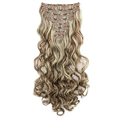 Abbildung von CAISHA XXL 8 Teiliges Set 45cm Langhaarige CLIP IN EXTENSIONS Synthetik Haarverlängerung Haarteil Voluminös Gelockt Braun Blond Mix CES15 1