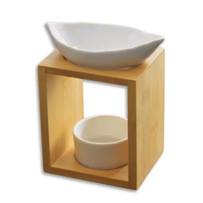 Abbildung von Duftbrenner Laub Schmelzender Duftwachsbrenner Diffusor für ätherische Öle und Düfte Kerzenständer Aromatherapie Kerzenhalter aus Holz Keramik Höhe: 13 cm Zen&#039;Arôme