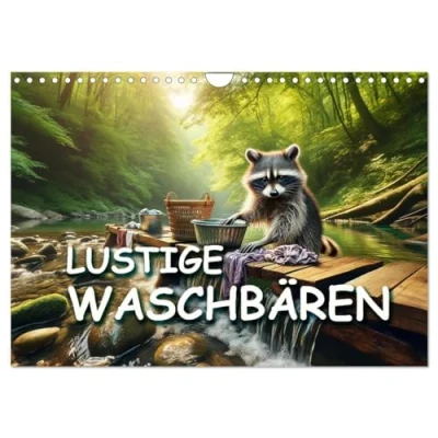 Abbildung von Lustige Waschbären (Wandkalender 2025 DIN A4 quer), CALVENDO Monatskalender