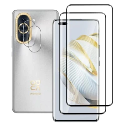 Abbildung von FWang Temperglas Kompatibel mit Huawei Nova 10 Pro,3D Volle Bedeckung,9H Härte,kratzfest,blasenfrei,HD,2 Schutzfolie und 2 Kamera