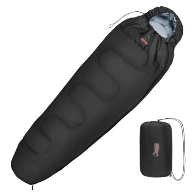 Abbildung von ALPIDEX Schlafsack Mumienschlafsack 4 Jahreszeiten 225 x 80 cm 17 C 400 GSM Kleines Packmaß Ultraleicht Reise Camping Trekking Outdoor Sleeping Bag Warm, Farbe:Schwarz, Reißverschluss:Links