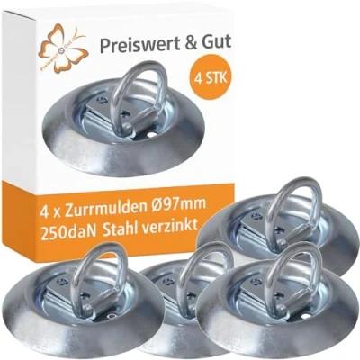 Abbildung von Preiswert &amp; Gut 4 x Zurrmulde rund Anhänger Ø97mm Zurröse Telleröse 250kg Zurrbügel Zurr Ring