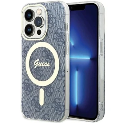 Abbildung von Guess GUHMP15LG4GFRB Hülle für iPhone 15 Pro 6.1&quot; Blau hardcase 4G Collection Leather Metal Logo