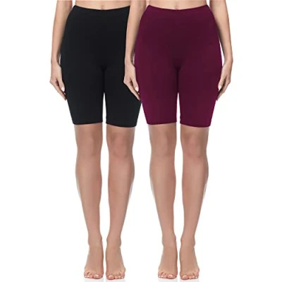 Abbildung von Merry Style Damen Sport Leggings kurz Sportleggings Radlerhose Sporthose aus Baumwolle 2 Pack MS10 200 (Schwarz/Weinrot(2Pack), M)