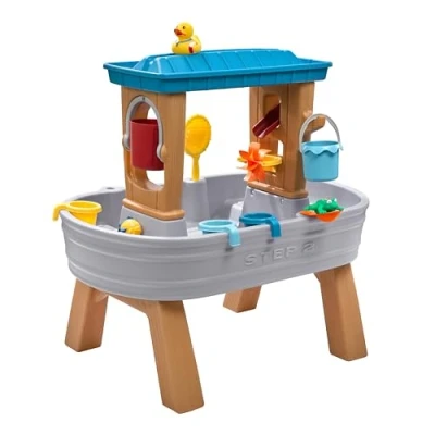 Abbildung von Step2 Rain Showers Splash Tub Wasserspieltisch Großer Wassertisch mit 13 teiligem Zubehörset Garten Wasser Spieltisch für Kinder in Grau &amp; Braun