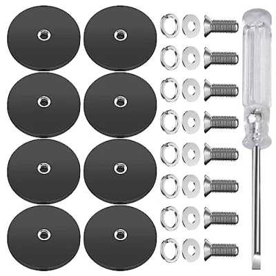 Abbildung von Nizirioo Neodym Magnete Gummiert Extra Stark 8 Stück Groß Ø 43mm mit M6 Außengewinde und Schraubendreher 10 kg Haftkraft, Magneten Schraubbar für Schrauben Öse oder Haken