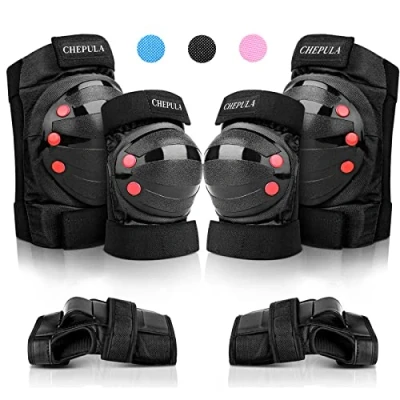Abbildung von CHEPULA Schoner Inliner Kinder Erwachsene, 6 in 1 Protektoren Set, Verstellbare Knieschoner Ellenbogenschoner Handgelenkschoner, Schützer Schutzausrüstung Schonerset für Skateboard Skate Skiing