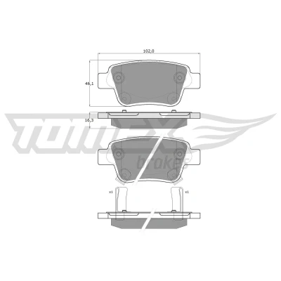 Abbildung von TOMEX brakes TX 13 62 Bremsbelagsatz Hinterachse mit akustischer Verschleißwarnung TOYOTA: Avensis II Kombi, Schrägheck, Corolla Verso