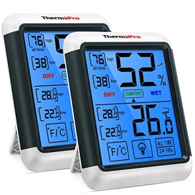 Abbildung von ThermoPro TP55 digitales Thermo Hygrometer Innen Thermometer Temperatur und Luftfeuchtigkeitmessgerät mit Indikator 2er Set für Raumklimakontrolle