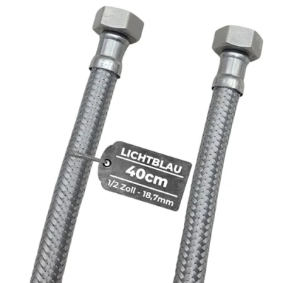 Abbildung von LICHTBLAU Knickfester Edelstahl Schlauch I 40cm 1/2 Zoll geeignet für Trinkwasser Wasserhahn Eckventil Panzerschlauch Küchenarmatur Bad