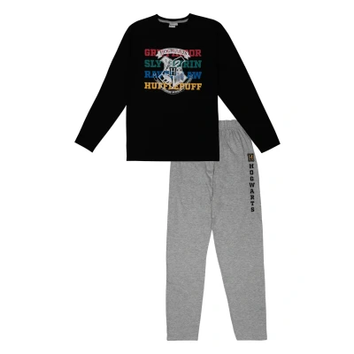 Abbildung von United Labels Harry Potter Schlafanzug für Herren lang, Grau Schwarz, Hogwarts, XXL, Pyjama Set aus Langarmshirt und Hose, Männer