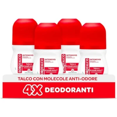 Abbildung von Borotalco, Intensives Deo Roll on mit Talkum aktiven Kristallen, überschwitzen, ohne Alkohol, Puderduft, 72h Wirksamkeit 4 Stück à 50 ml Exklusiv von Amazon