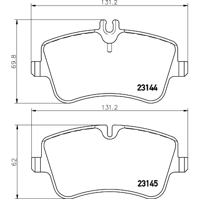 Abbildung von HELLA 8DB 355 018 351 Bremsbelagsatz für Verschleißwarnanzeiger vorbereitet mit Bremssattelschrauben Zubehör MERCEDES BENZ: C Klasse Limousine