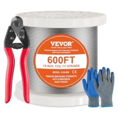 Abbildung von VEVOR Stahlseil Drahtseil Seil Draht Rostfrei Ф3,18mmx182,3m 7,1kN 7x7 Stränge
