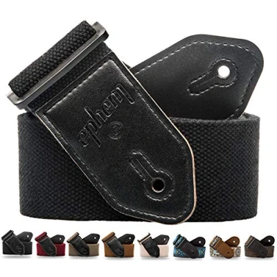 Abbildung von ephem® Gitarrengurt I Guitar Strap für E Gitarre, Akustikgitarre, Westerngitarre, Bass &amp; Ukulele Gitarrenband Kinder Erwachsene Gurt Gitarre mit Mikrofaser Leder + BOOK (Schwarz)