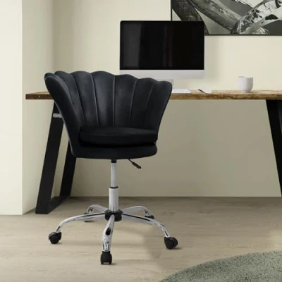 Abbildung von ML DESIGN Bürostuhl 360 Drehstuhl aus Samt, Polsterstuhl mit Rückenlehne höhenverstellbar (1 St), Büro Schreibtischstuhl Schwarz Muschel Sessel gepolstert Metallgestell