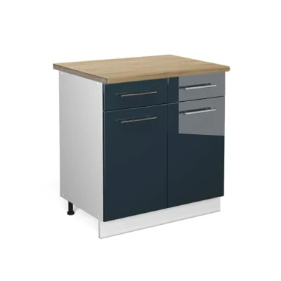 Abbildung von Vicco Küchenunterschrank Fame Line, Dunkelblau Hochglanz/Weiß, 80 cm, AP Eiche