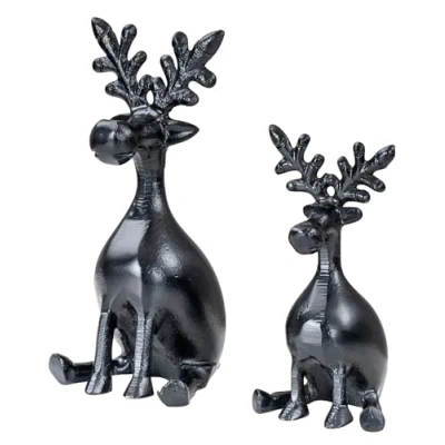 Abbildung von Levandeo® Dekoobjekt, 2er Set Rentiere Metall Schwarz Hirsche Deko Tischdeko Weihnachtsdeko