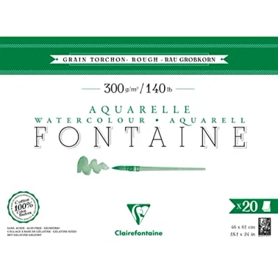 Abbildung von Clairefontaine 975510C Aquarellblock Fontaine Torchon, 100% Hadern, 20 Blatt, 46x61cm, 300g, geleimt, ideal für Nasstechniken, 1 Block