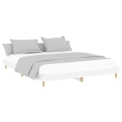 Abbildung von vidaXL Bettgestell, Bett mit Holzbeinen, Doppelbett für Schlafzimmer, Bettrahmen Lattenrost, Schlafzimmerbett, Hochglanz Weiß 200x200cm Holzwerkstoff