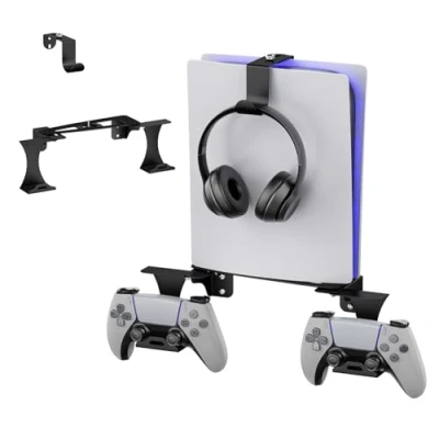 Abbildung von Mordx Verstellbare PS5 Wandhalterung,Mit Griffhalterung und Kopfhörerhalterung,Sockel aus Metall,nur für Konsolen,Kompatibel mit Playstation 5 Disc &amp; Digital Editionen