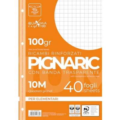 Abbildung von Pigna 022223710, Ersatz mit verstärktem Band, Lineatur 10, kariert 1 cm für 1. Klasse, Papier 100 g/m², Packung 40 Blatt
