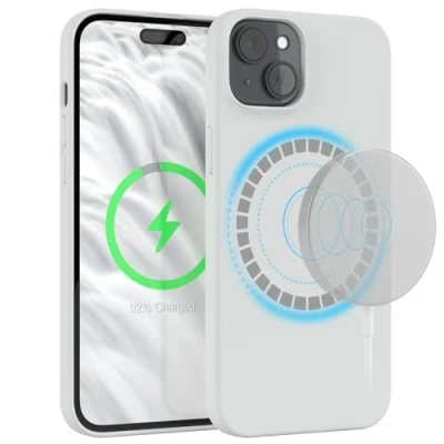 Abbildung von EAZY Case Silikonhülle für iPhone 15 Plus Hülle mit MagSafe Silikon Weiß weich stoßfeste Handyhülle Schutzhülle Kameraschutz Dünn Premium Schutz Cover TPU Phone Bumper