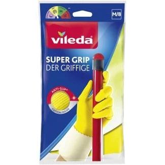 Abbildung von Vileda Latexhandschuhe Griffige Haushaltshandschuh für griffischeres Arbeiten Größe M 1 Paar (1 St)