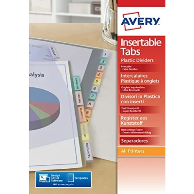Abbildung von AVERY 5611501 Karton Register, blanko, DIN A4, farbig, 6 teilig