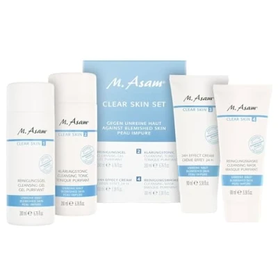 Abbildung von M. Asam CLEAR SKIN Set Gesichtsreinigungs gegen Pickel &amp; Hautunreinheiten beinhaltet Reinigungsgel (200ml), Klärungstonic 24H Effect Cream (100ml) Reinigungsmaske