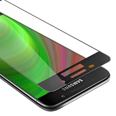 Abbildung von Cadorabo Vollbild Panzer Folie kompatibel mit Samsung Galaxy A5 2016 Schutzfolie in TRANSPARENT SCHWARZ Gehärtetes (Tempered) Display Schutzglas 9H Härte 3D Touch