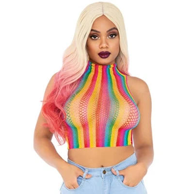 Abbildung von LEG AVENUE Damen Fishnet High Neck Crop Top Dessous Set, Rainbow ohne Ärmel, Einheitsgröße