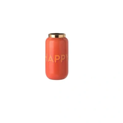 Abbildung von Gift Company Saigon, Vase mit Metallring, XXS(H12cm), Motiv: Happy, orange/Gold, 6x12x6cm