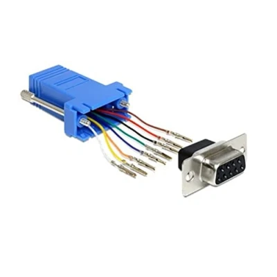 Abbildung von Adapter Sub D 9 Pin Buchse auf RJ45 Bausatz, blau, Delock 65430