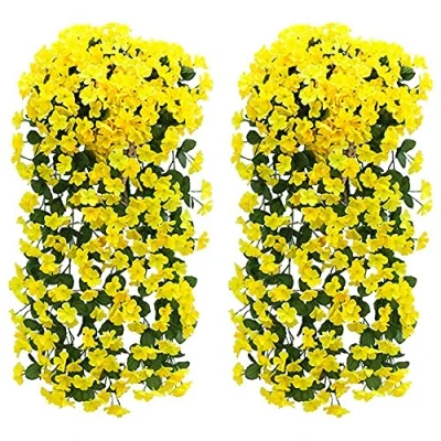 Abbildung von Fycooler Efeu Künstlich Hängende Blumen, Veilchen Efeublumen Künstlicher Hängender Glyzinien,Kunstblumen Hgende Blumen für Outdoor Heimdekoration Garten/Hof Schnur Blumendekoration (Gelb X 2)