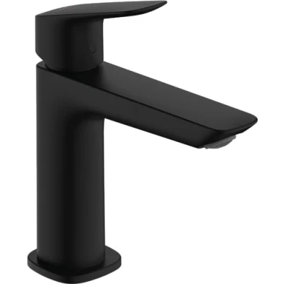 Abbildung von hansgrohe Logis Fine Waschtischarmatur ohne Ablauf, energiesparend (CoolStart), Wasserhahn Bad mit Auslauf Höhe 110mm, Mischbatterie Waschbecken wassersparend (EcoSmart), Mattschwarz