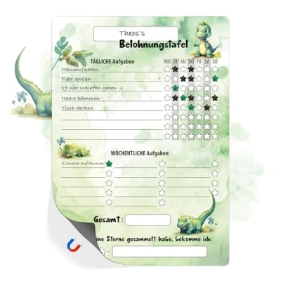 Abbildung von TOBJA Magnettafel Belohnungstafel Dino Kinder A4 magnetisch, Töpfchentraining und Alltagsroutinen im Dinosaurier Design