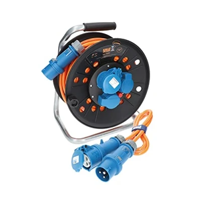 Abbildung von KALLE DAS KABEL Kabeltrommel Camping CEE Campingkabeltrommel Wohnmobil H07BQ F 3G 2,5mm² EXTREME SIGNAL 25 Meter im Set mit Anschlussleitung 1,5