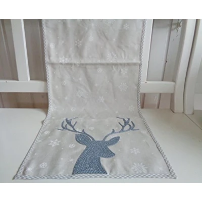 Abbildung von Arinosa Tischläufer Landhausstil Weihnachten Hellgrau Eisblau Stick Hirsch 40x140