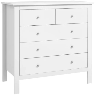 Abbildung von HOMCOM Kommode Beistellschrank mit 5 Schubladen Sideboard Anti Kipp Schutz, Schubladenkommode für Schlafzimmer, Wohnzimmer, Weiß 79 x 39,5 80,5 cm