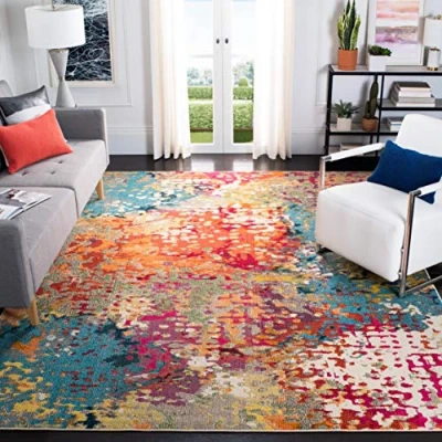 Abbildung von SAFAVIEH Moderner Schick Teppich für Wohnzimmer, Esszimmer, Schlafzimmer Madison Collection, Kurzer Flor, Elfenbein und Multi, 91 X 152 cm