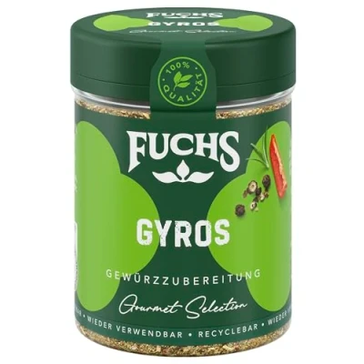 Abbildung von Fuchs Gourmet Selection Mediterran Gyros Gewürzzubereitung, nachfüllbares Gyrosgewürz, Gewürzmischung mit ausgewählten Kräutern für Rind &amp; Schweinefleisch, vegan, 60 g