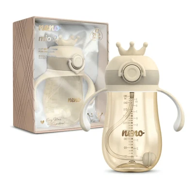 Abbildung von Neno® Mio 2 Cream Premium Babyflasche mit Trinkhalm BPA Frei Anti Kolik Sauger