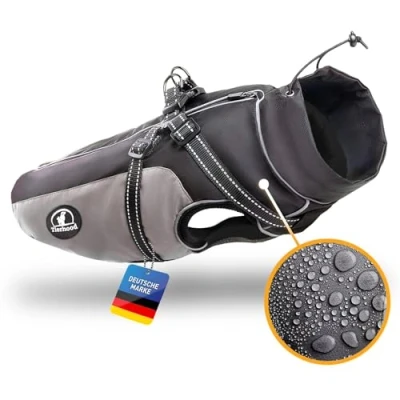 Abbildung von Tierhood Regenmantel Hund Hunderegenmantel Wasserdicht Hundemantel für kleine Hunde Reflektierende Regenjacke inklusive Geschirr Grau