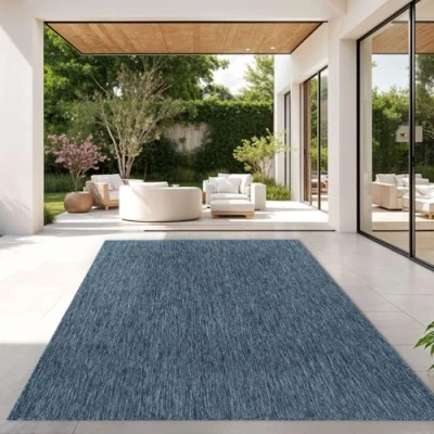 Abbildung von TT Home Teppich Für Outdoor Küchenteppich Balkon Terrasse Unifarbenes Design Modern, Farbe: Blau, Größe:200x280 cm