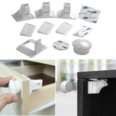 Abbildung von Sylbx Magnetisches Schrankschloss,Magnetische Babysicherung,Unsichtbare Kindersicherung,Klebeband,Ohne Bohren oder Werkzeug,4 Schlösser + 1 Schlüssel,für Schränke, Schubladen usw